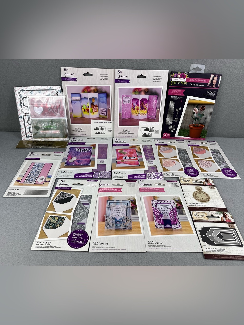 Crafters Companion & Vintage Diary Card & More Double Sided Metal Dies Lot Of 14